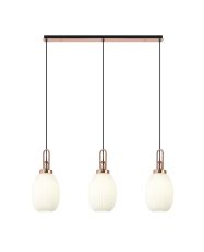 Urasawa Linear 3 Light Pendant E27 With 20cm Almond Ribbed Glass, Opal Copper/Matt Black