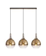 Urasawa Linear 3 Light Pendant E27 With 30cm Globe Glass, Brass Gold/Clear Brass Gold/Matt Black