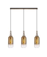 Urasawa Linear 3 Light Pendant E27 With 16cm Cylinder Glass, Brass Gold/Clear Brass Gold/Matt Black