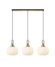 Urasawa Linear 3 Light Pendant E27, Brass Gold/Matt Black With 30cm Pumpkin Shaped Ribbed Opal Glass