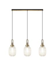 Urasawa Linear 3 Light Pendant E27 With 20cm Almond Ribbed Glass, Champagne Brass Gold/Matt Black