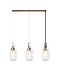 Urasawa Linear 3 Light Pendant E27 With 20cm Almond Ribbed Glass, Champagne Brass Gold/Matt Black