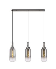 Urasawa Linear 3 Light Pendant E27 With 16cm Cylinder Glass, Smoked/Clear Black Chrome/Matt Black