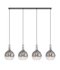 Urasawa Linear 4 Light Pendant E27 With 30cm Globe Glass, Smoked/Clear Polished Nickel/Matt Black