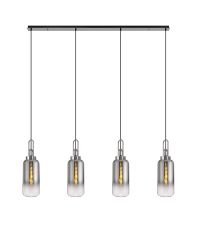 Urasawa Linear 4 Light Pendant E27 With 16cm Cylinder Glass, Smoked/Clear Polished Nickel/Matt Black