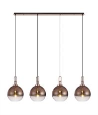 Urasawa Linear 4 Light Pendant E27 With 30cm Globe Glass, Copper/Clear Copper/Matt Black