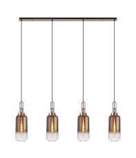 Urasawa Linear 4 Light Pendant E27 With 16cm Cylinder Glass, Copper/Clear Copper/Matt Black