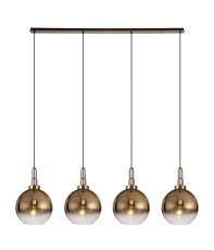 Urasawa Linear 4 Light Pendant E27 With 30cm Globe Glass, Brass Gold/Clear Brass Gold/Matt Black