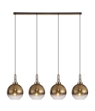 Urasawa Linear 4 Light Pendant E27 With 30cm Globe Glass, Brass Gold/Clear Brass Gold/Matt Black