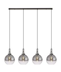 Urasawa Linear 4 Light Pendant E27 With 30cm Globe Glass, Smoked/Clear Black Chrome/Matt Black