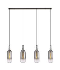 Urasawa Linear 4 Light Pendant E27 With 16cm Cylinder Glass, Smoked/Clear Black Chrome/Matt Black