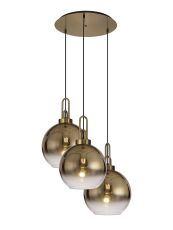 Urasawa 65cm Round 3 Light Pendant With 30cm Globe Glass, Brass Gold/Matt Black Brass Gold/Clear