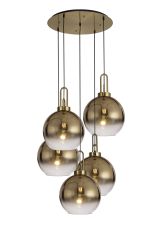 Urasawa 75cm Round 5 Light Pendant With 30cm Globe Glass, Brass Gold/Matt Black Brass Gold/Clear