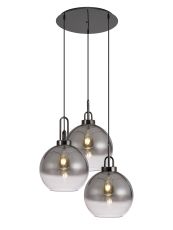 Urasawa 65cm Round 3 Light Pendant With 30cm Globe Glass, Black Chrome/Matt Black Smoked/Clear