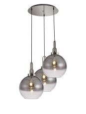 Urasawa Round 3 Light Pendant With 30cm Globe Glass, Polished Nickel/Matt Black Smoked/Clear