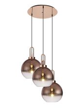 Urasawa 65cm Round 3 Light Pendant With 30cm Globe Glass, Copper/Matt Black Copper/Clear