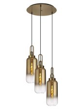 Urasawa 51cm Round 3 Light Pendant With 16cm Cylinder Glass, Brass Gold/Matt Black Brass Gold/Clear