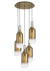 Urasawa 61cm Round 5 Light Pendant With 16cm Cylinder Glass, Brass Gold/Matt Black Brass Gold/Clear