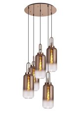 Urasawa Round 5 Light Pendant With 16cm Cylinder Glass, Copper/Matt Black Copper/Clear