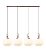 Urasawa Linear Pendant, 4 x E27, Copper/Matt Black With 30cm Pumpkin Shaped Ribbed Opal Glass