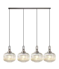 Urasawa Linear Pendant, 4 x E27, Antique Silver/Matt Black With 30cm Pumpkin Shaped Ribbed Champagne Glass