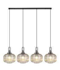 Urasawa Linear Pendant, 4 x E27, Black Chrome/Matt Black With 30cm Pumpkin Shaped Ribbed Champagne Glass