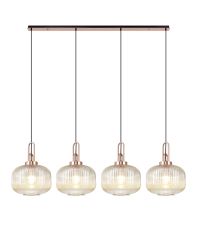 Urasawa Linear Pendant, 4 x E27, Copper/Matt Black With 30cm Pumpkin Shaped Ribbed Champagne Glass