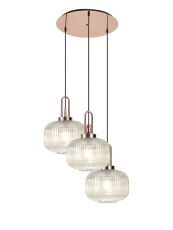 Urasawa 65cm 2m Round Pendant, 3 x E27, Copper/Matt Black With 30cm Pumpkin Shaped Ribbed Champagne Glass