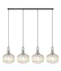 Urasawa Linear Pendant, 4 x E27, Polished Nickel/Matt Black With 30cm Pumpkin Shaped Ribbed Champagne Glass