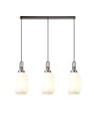 Urasawa Linear 3 Light Pendant With 20cm Tubular Ribbed Glass, Antique Silver/Matt Black Opal