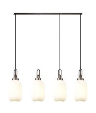 Urasawa Linear 4 Light Pendant With 20cm Tubular Ribbed Glass, Antique Silver/Matt Black Opal