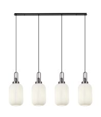 Urasawa Linear 4 Light Pendant With 20cm Tubular Ribbed Glass, Black Chrome/Matt Black Opal