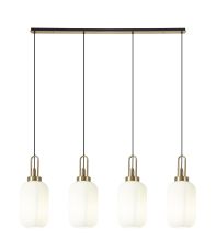 Urasawa Linear 4 Light Pendant With 20cm Tubular Ribbed Glass, Brass Gold/Matt Black Opal