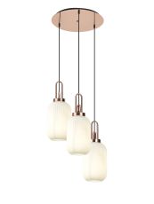 Urasawa 55cm Round 3 Light Pendant With 20cm Tubular Ribbed Glass, Copper/Matt Black Opal