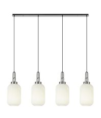 Urasawa Linear 4 Light Pendant With 20cm Tubular Ribbed Glass, Polished Nickel/Matt Black Opal