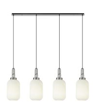 Urasawa Linear 4 Light Pendant With 20cm Tubular Ribbed Glass, Polished Nickel/Matt Black Opal