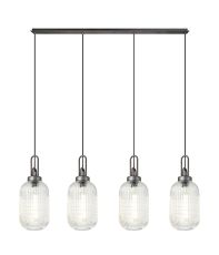 Urasawa Linear 4 Light Pendant With 20cm Tubular Ribbed Glass, Aged Pewter/Matt Black Clear