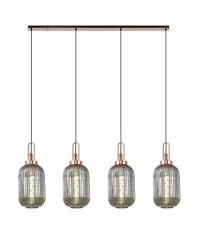 Urasawa Linear 4 Light Pendant With 20cm Tubular Ribbed Glass, Copper/Matt Black Smoked