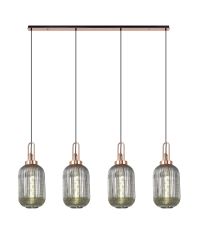 Urasawa Linear 4 Light Pendant With 20cm Tubular Ribbed Glass, Copper/Matt Black Smoked