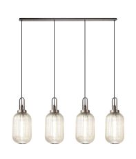 Urasawa Linear 4 Light Pendant With 20cm Tubular Ribbed Glass, Antique Silver/Matt Black Champagne