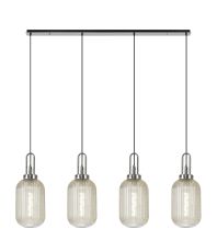 Urasawa Linear 4 Light Pendant With 20cm Tubular Ribbed Glass, Polished Nickel/Matt Black Champagne