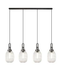 Urasawa Linear 4 Light Pendant With 20cm Almond Ribbed Glass, Aged Pewter/Matt Black Clear