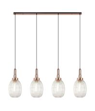 Urasawa Linear 4 Light Pendant With 20cm Almond Ribbed Glass, Copper/Matt Black Clear