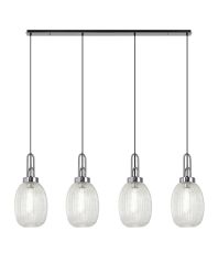 Urasawa Linear 4 Light Pendant With 20cm Almond Ribbed Glass, Polished Nickel/Matt Black Clear