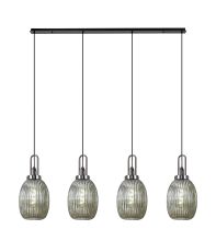 Urasawa Linear 4 Light Pendant With 20cm Almond Ribbed Glass, Black Chrome/Matt Black Smoked