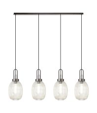 Urasawa Linear 4 Light Pendant With 20cm Almond Ribbed Glass, Antique Silver/Matt Black Champagne