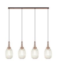Urasawa Linear 4 Light Pendant With 20cm Almond Ribbed Glass, Copper/Matt Black Champagne
