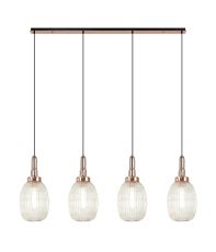 Urasawa Linear 4 Light Pendant With 20cm Almond Ribbed Glass, Copper/Matt Black Champagne