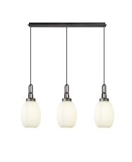 Urasawa Linear 3 Light Pendant With 20cm Almond Ribbed Glass, Aged Pewter/Matt Black Opal