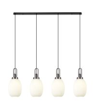 Urasawa Linear 4 Light Pendant With 20cm Almond Ribbed Glass, Black Chrome/Matt Black Opal